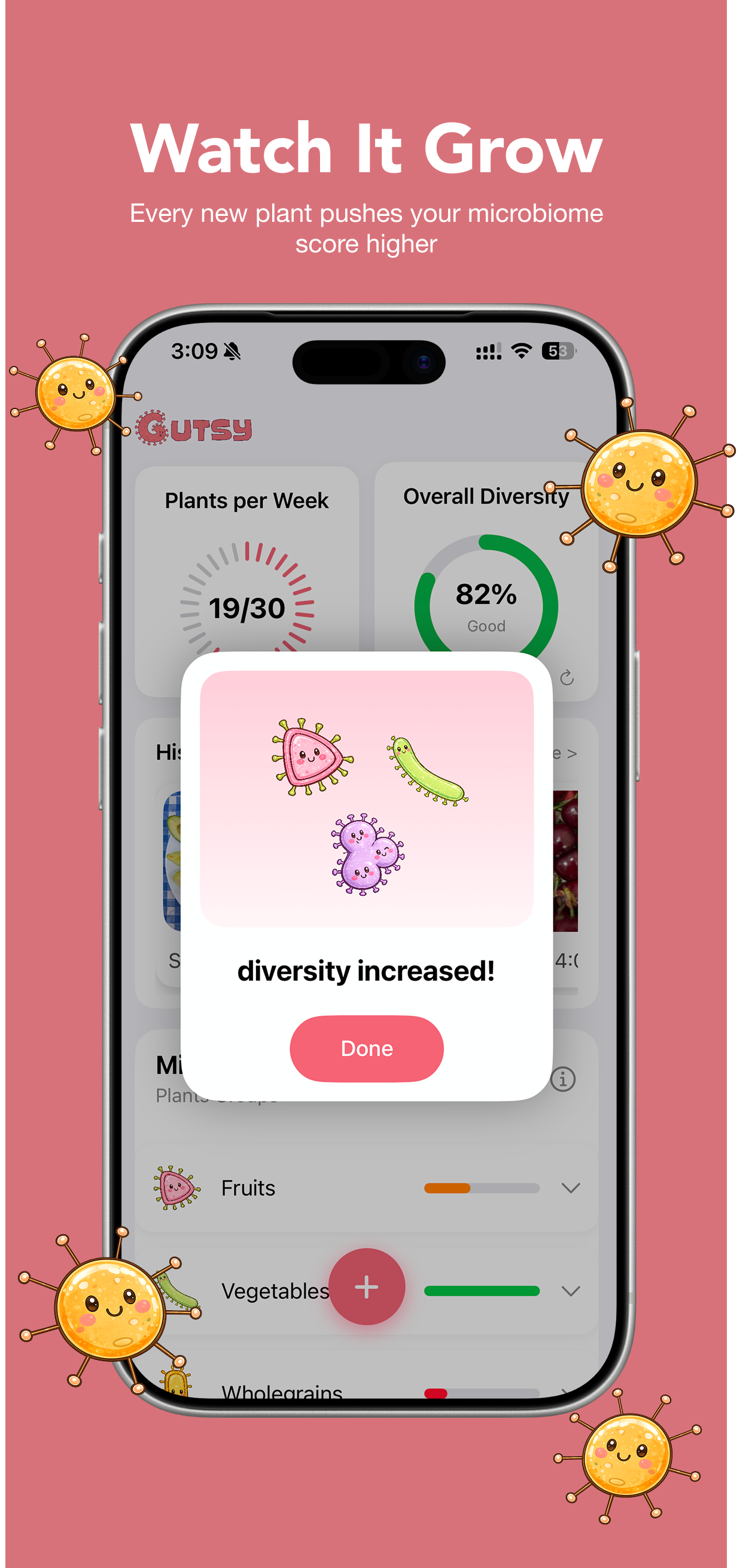 Gutsy diversity increased celebration showing cute microbe characters